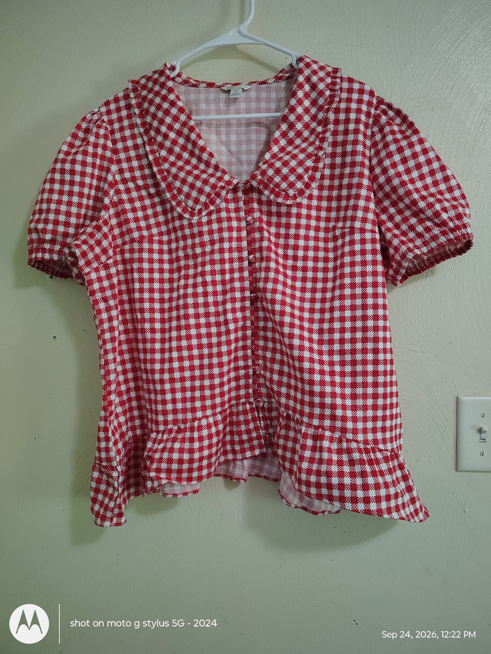 Cato Red and White Gingham Peter Pan Collar Blouse